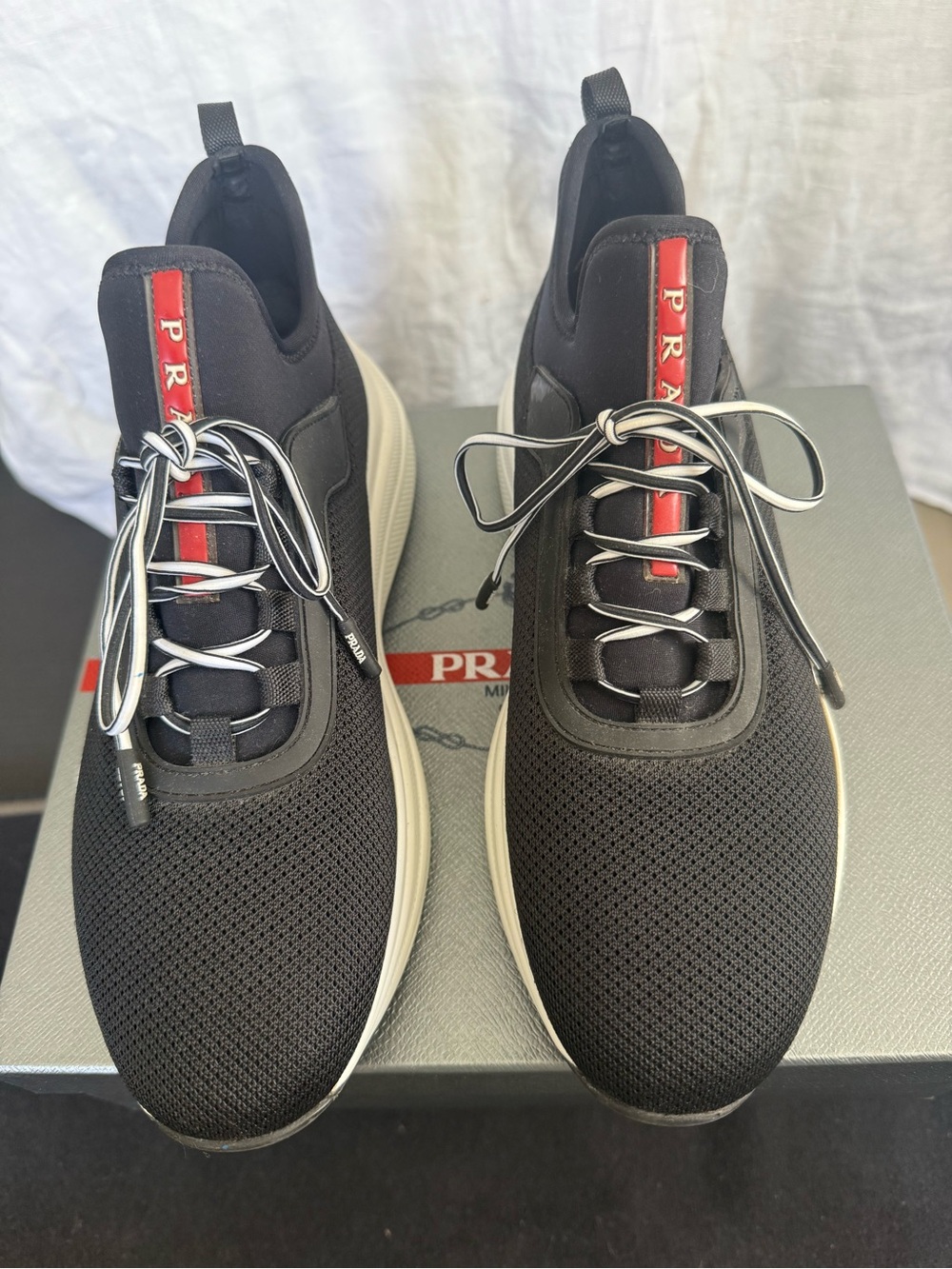 PRADA Black and Red Women’s Knit Runner Sneakers